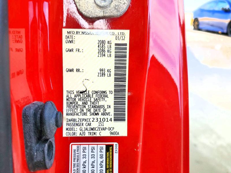 2012 Nissan Altima მანქანა იყიდება აუქციონზე, vin: 1N4BL2EPXCC231014, აუქციონის ნომერი: 59661766