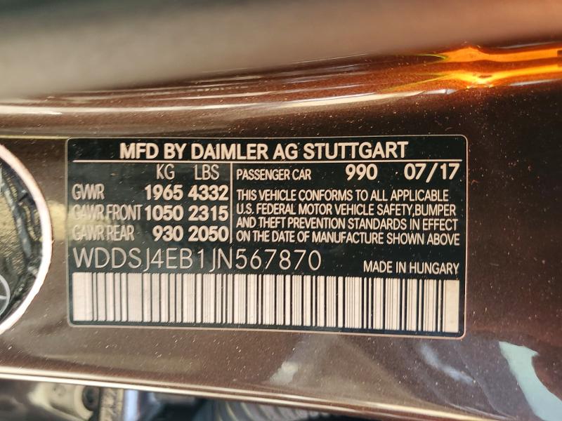61219016 :رقم المزاد ، WDDSJ4EB1JN567870 vin ، 2018 Mercedes-benz Cla مزاد بيع