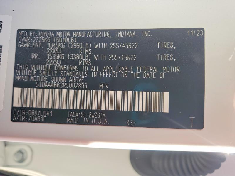 Aukcja sprzedaży 2024 Lexus Tx 350, vin: 5TDAAAB63RS002893, numer aukcji: 59241966