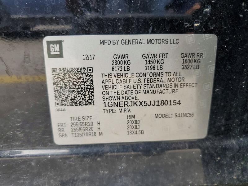 Aukcja sprzedaży 2018 Chevrolet Traverse, vin: 1GNERJKX5JJ180154, numer aukcji: 60961806