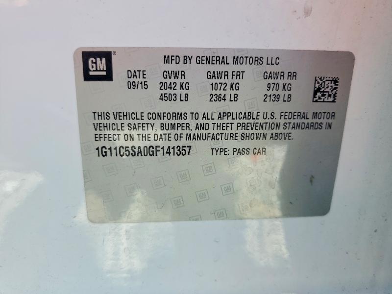 2016 Chevrolet Malibu Limited მანქანა იყიდება აუქციონზე, vin: 1G11C5SA0GF141357, აუქციონის ნომერი: 61714266