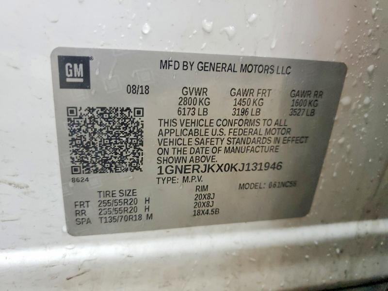 61503366 :رقم المزاد ، 1GNERJKX0KJ131946 vin ، 2019 Chevrolet Traverse مزاد بيع