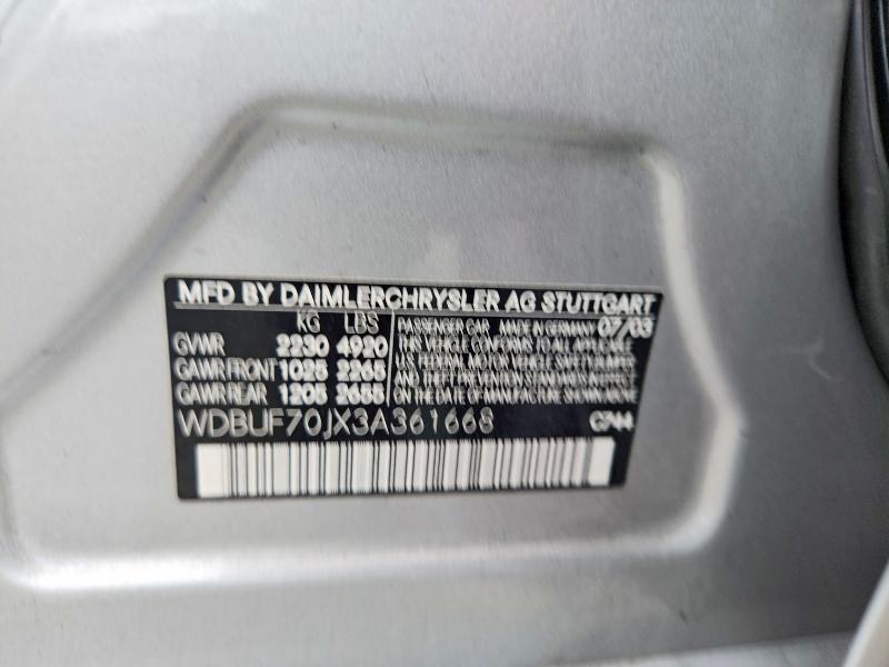 Продажа на аукционе авто 2003 Mercedes-benz E, vin: WDBUF70JX3A361668, номер лота: 61033656