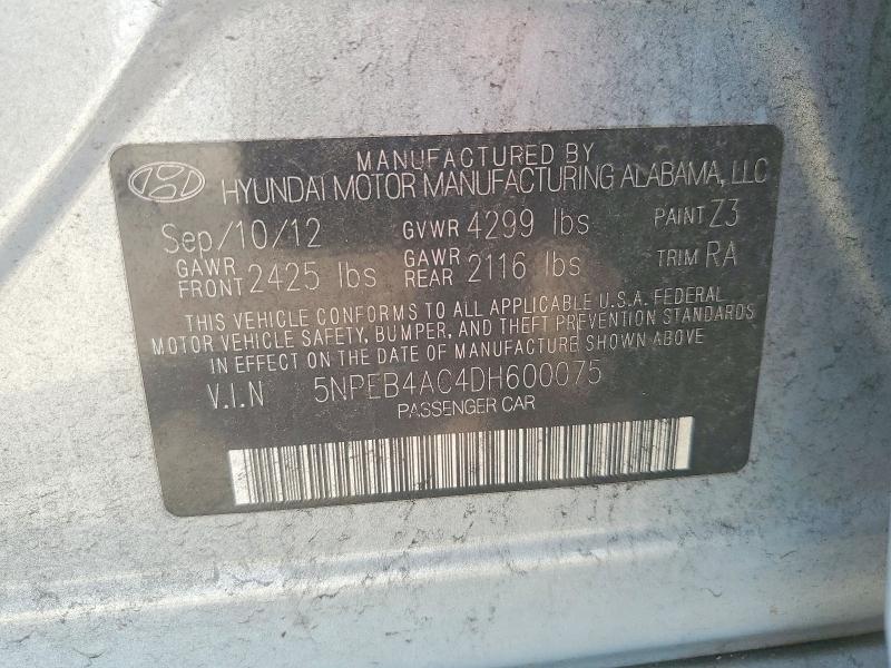 Aukcja sprzedaży 2013 Hyundai Sonata, vin: 5NPEB4AC4DH600075, numer aukcji: 62579066