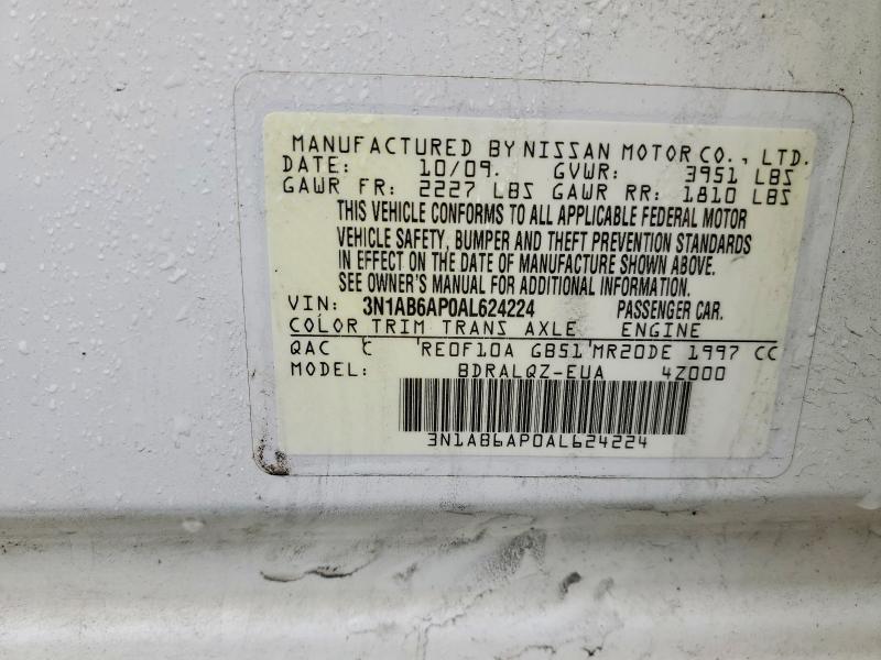 2010 Nissan Sentra მანქანა იყიდება აუქციონზე, vin: 3N1AB6AP0AL624224, აუქციონის ნომერი: 60079156