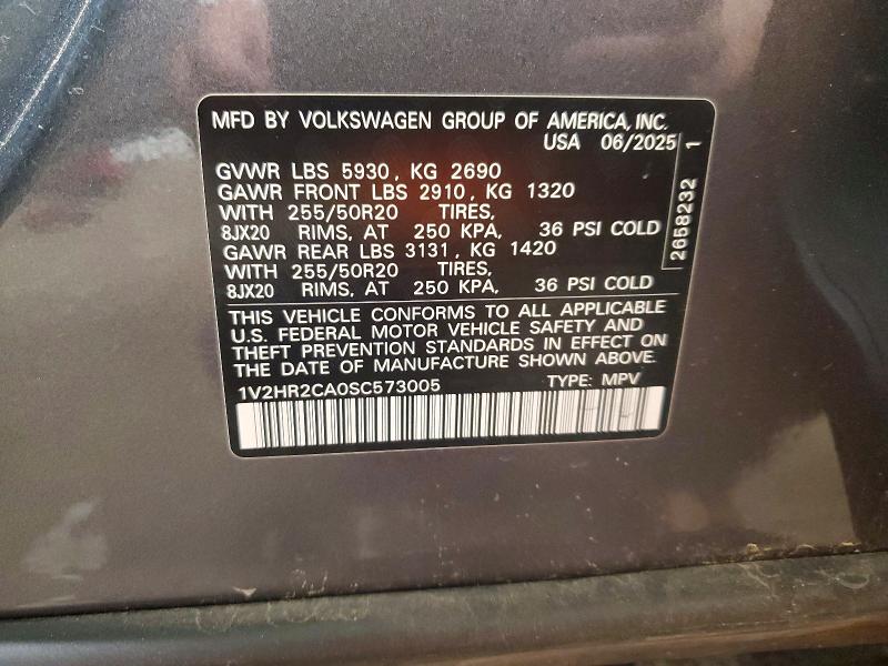 Aukcja sprzedaży 2025 Volkswagen Atlas, vin: 1V2HR2CA0SC573005, numer aukcji: 63500966