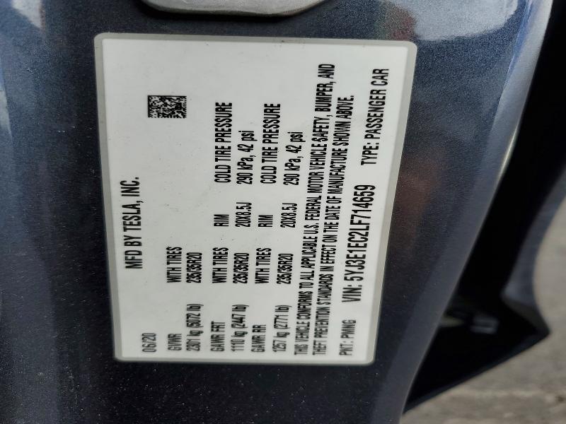 61539206 :رقم المزاد ، 5YJ3E1EC2LF714659 vin ، 2020 Tesla Model 3 مزاد بيع