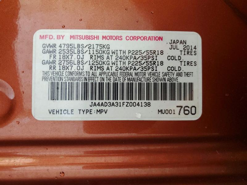 Продажа на аукционе авто 2015 Mitsubishi Outlander, vin: JA4AD3A31FZ004138, номер лота: 62629296