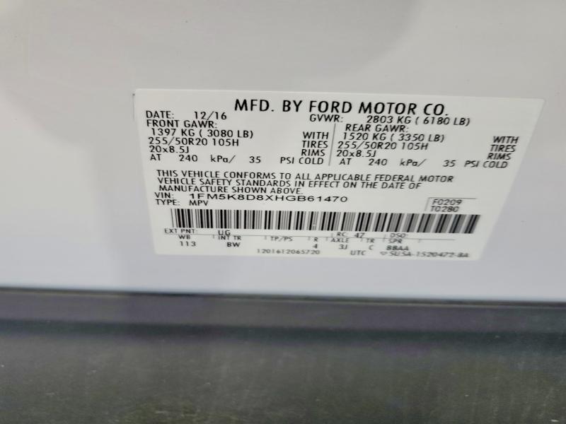 Aukcja sprzedaży 2017 Ford Explorer, vin: 1FM5K8D8XHGB61470, numer aukcji: 62633606