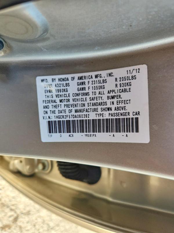 Продажа на аукционе авто 2013 Honda Accord, vin: 1HGCR2F57DA060392, номер лота: 59361886