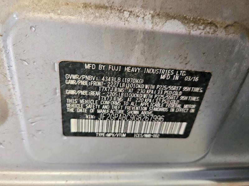 61157406 :رقم المزاد ، JF2GPABC9G8267996 vin ، 2016 Subaru Crosstrek مزاد بيع