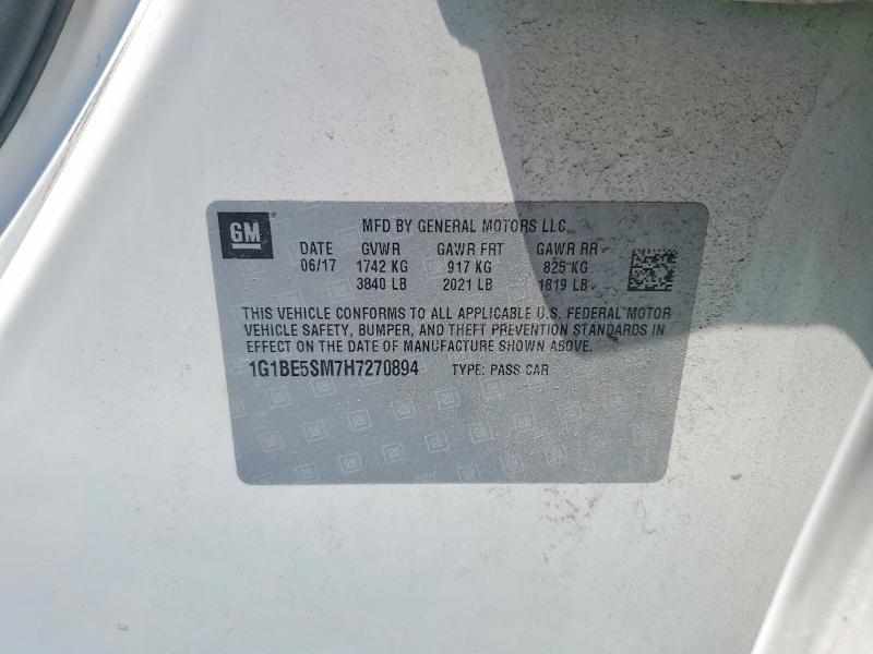 60080606 :رقم المزاد ، 1G1BE5SM7H7270894 vin ، 2017 Chevrolet Cruze مزاد بيع