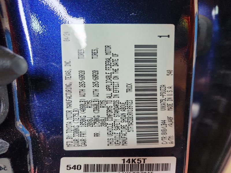 58722635 :رقم المزاد ، 5TFMA5DB1RX189723 vin ، 2024 Toyota Tundra مزاد بيع