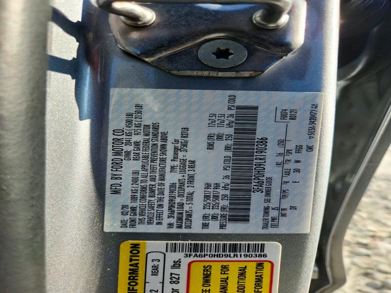 Продаж на аукціоні авто 2020 Ford Fusion, vin: 3FA6P0HD9LR190386, номер лоту: 61587756