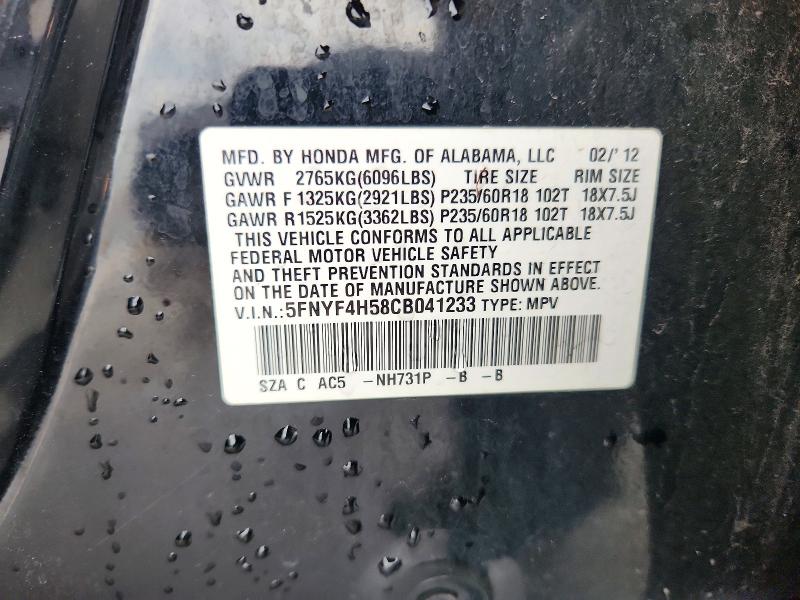 Продажа на аукционе авто 2012 Honda Pilot, vin: 5FNYF4H58CB041233, номер лота: 59692616