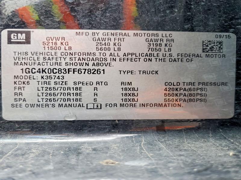 2015 Chevrolet Silverado მანქანა იყიდება აუქციონზე, vin: 1GC4K0C83FF678261, აუქციონის ნომერი: 62147176