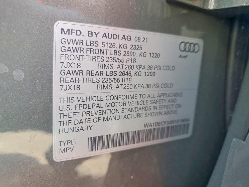 Aukcja sprzedaży 2022 Audi Q3, vin: WA1DECF34N1018664, numer aukcji: 62138416