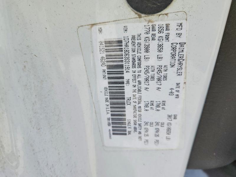 Aukcja sprzedaży 2003 Dodge Ram 1500, vin: 1D7HA18D63S311914, numer aukcji: 61071366