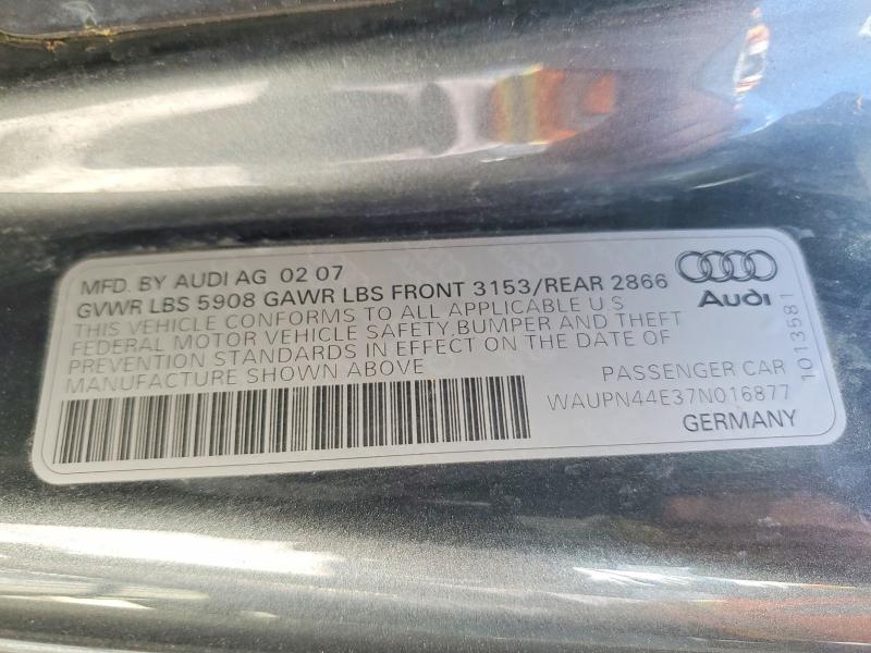 2007 Audi S8 მანქანა იყიდება აუქციონზე, vin: WAUPN44E37N016877, აუქციონის ნომერი: 59720416