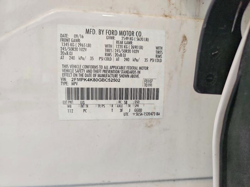 2016 Ford Edge მანქანა იყიდება აუქციონზე, vin: 2FMPK4K80GBC52502, აუქციონის ნომერი: 61586256