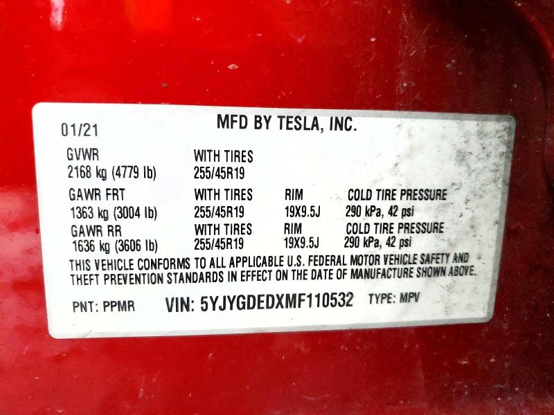 Aukcja sprzedaży 2021 Tesla Model Y, vin: 5YJYGDEDXMF110532, numer aukcji: 61242546