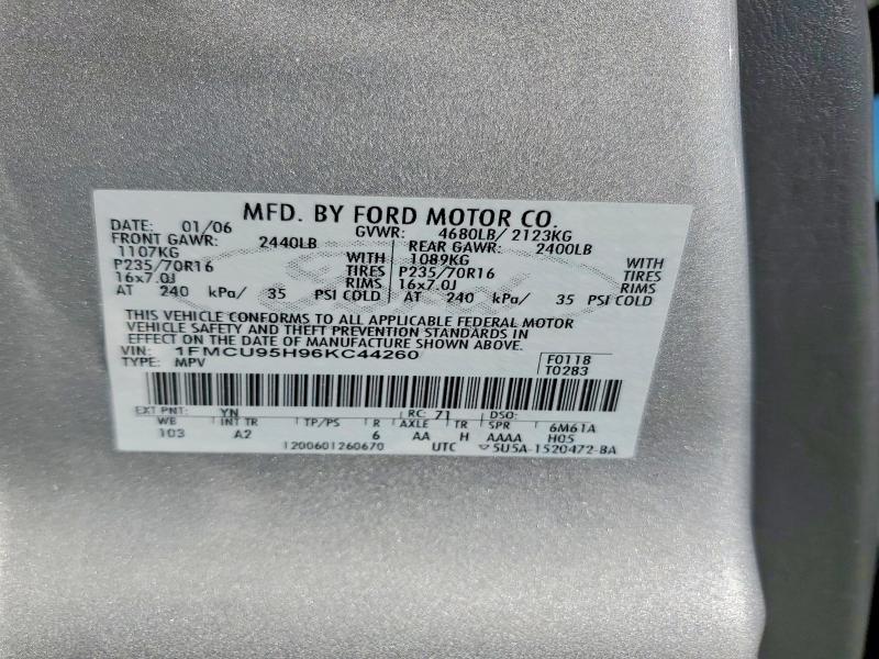 2006 Ford Escape მანქანა იყიდება აუქციონზე, vin: 1FMCU95H96KC44260, აუქციონის ნომერი: 63435416