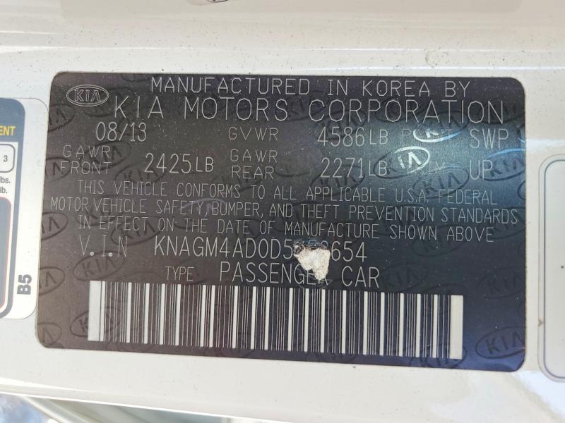 2013 Kia Optima მანქანა იყიდება აუქციონზე, vin: KNAGM4AD0D5053654, აუქციონის ნომერი: 60614736