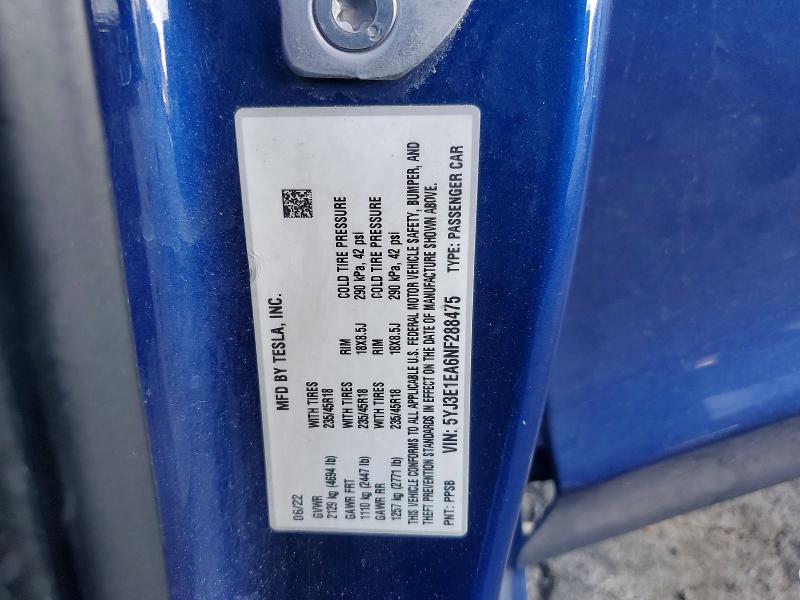 Продажа на аукционе авто 2022 Tesla Model 3, vin: 5YJ3E1EA6NF288475, номер лота: 62533626