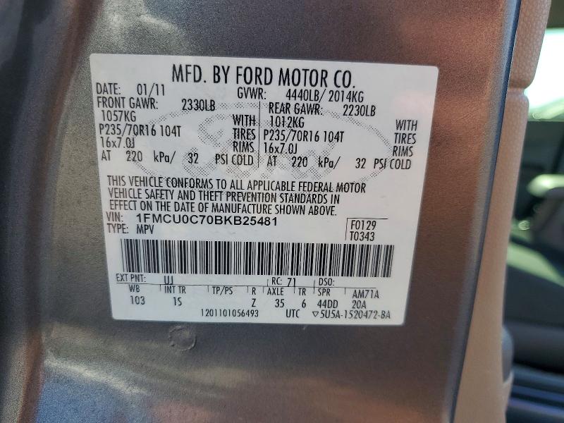 2011 Ford Escape მანქანა იყიდება აუქციონზე, vin: 1FMCU0C70BKB25481, აუქციონის ნომერი: 62456586