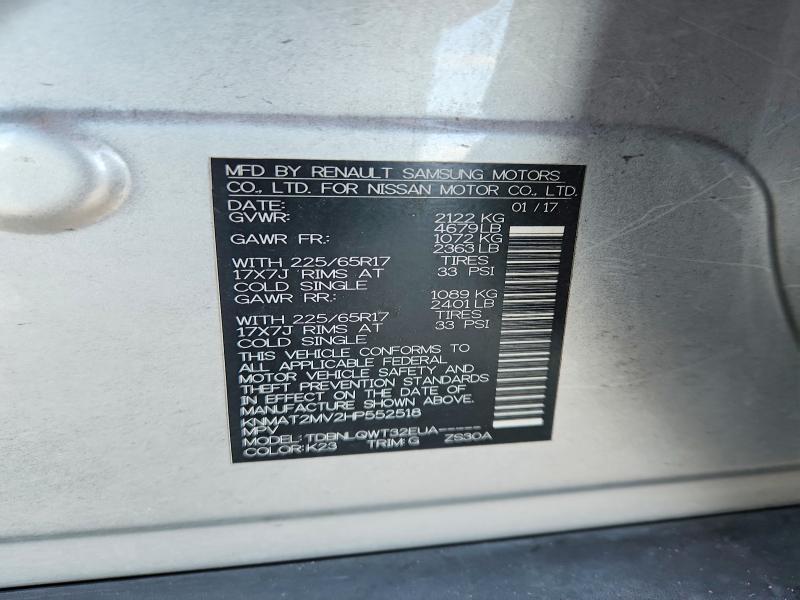 61473406 :رقم المزاد ، KNMAT2MV2HP552518 vin ، 2017 Nissan Rogue Sv مزاد بيع