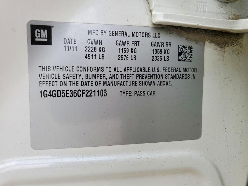 2012 Buick Lacrosse მანქანა იყიდება აუქციონზე, vin: 1G4GD5E36CF221103, აუქციონის ნომერი: 60806416