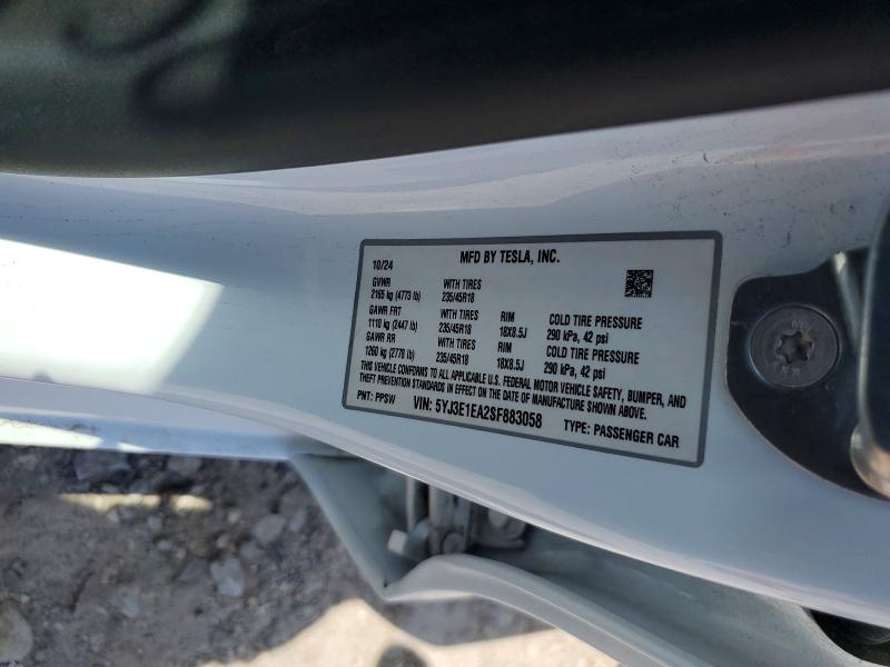 Aukcja sprzedaży 2025 Tesla Model 3, vin: 5YJ3E1EA2SF883058, numer aukcji: 62065376