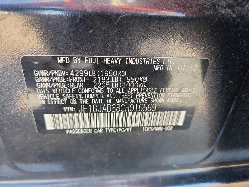 2012 Subaru Impreza მანქანა იყიდება აუქციონზე, vin: JF1GJAD68CH016569, აუქციონის ნომერი: 59716636