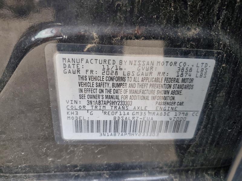 Aukcja sprzedaży 2017 Nissan Sentra, vin: 3N1AB7AP9HY233303, numer aukcji: 63161356
