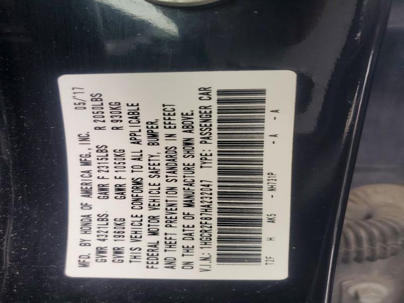 2017 Honda Accord მანქანა იყიდება აუქციონზე, vin: 1HGCR2F87HA232047, აუქციონის ნომერი: 60852206