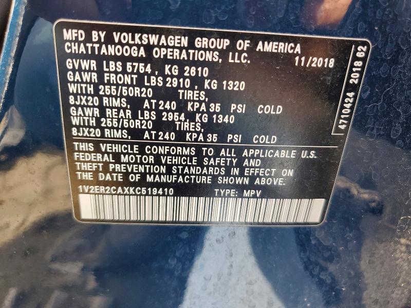 Aukcja sprzedaży 2019 Volkswagen Atlas, vin: 1V2ER2CAXKC519410, numer aukcji: 59856156