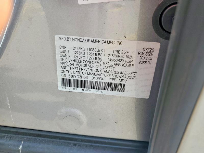 Aukcja sprzedaży 2020 Acura Mdx, vin: 5J8YD3H56LL010934, numer aukcji: 61170146