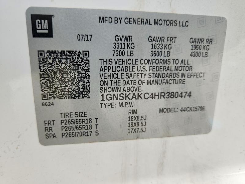 Продажа на аукционе авто 2017 Chevrolet Tahoe, vin: 1GNSKAKC4HR380474, номер лота: 61539126