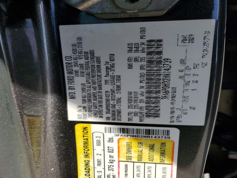 59897226 :رقم المزاد ، 3FA6P0HD2HR143739 vin ، 2017 Ford Fusion مزاد بيع