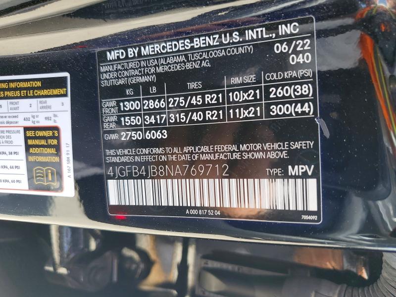 Aukcja sprzedaży 2022 Mercedes-benz Gle, vin: 4JGFB4JB8NA769712, numer aukcji: 79135385