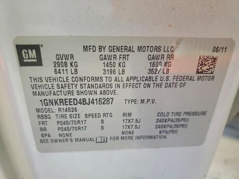 Продаж на аукціоні авто 2011 Chevrolet Traverse, vin: 1GNKREED4BJ416287, номер лоту: 61573716
