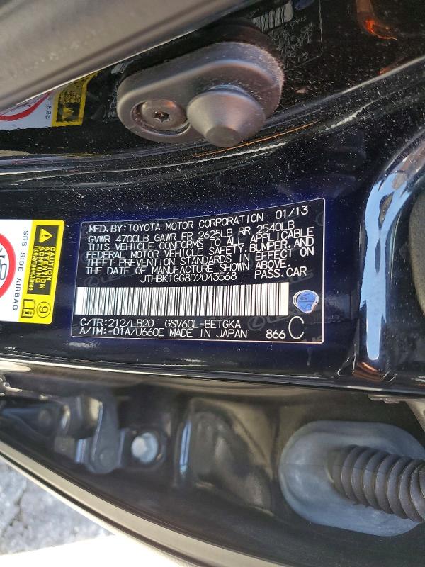 62707456 :رقم المزاد ، JTHBK1GG8D2043568 vin ، 2013 Lexus Es مزاد بيع