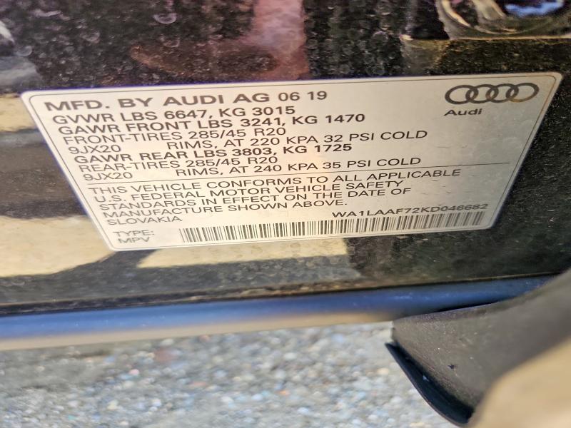 60319626 :رقم المزاد ، WA1LAAF72KD046682 vin ، 2019 Audi Q7 مزاد بيع