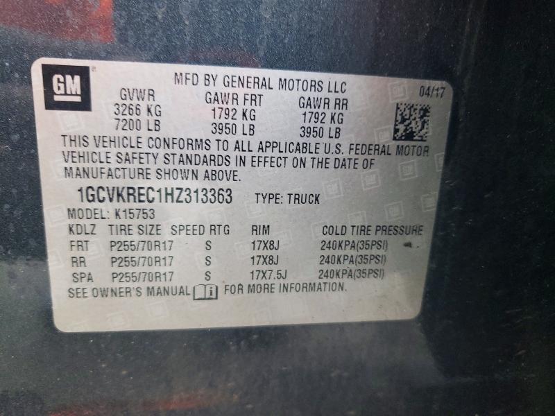 2017 Chevrolet Silverado მანქანა იყიდება აუქციონზე, vin: 1GCVKREC1HZ313363, აუქციონის ნომერი: 61590026