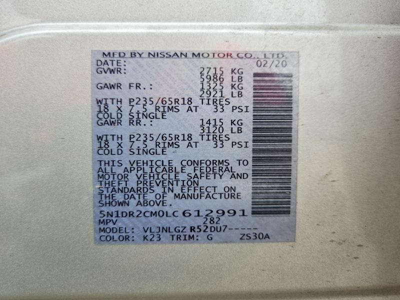 Продаж на аукціоні авто 2020 Nissan Pathfinder, vin: 5N1DR2CM0LC612991, номер лоту: 61569156