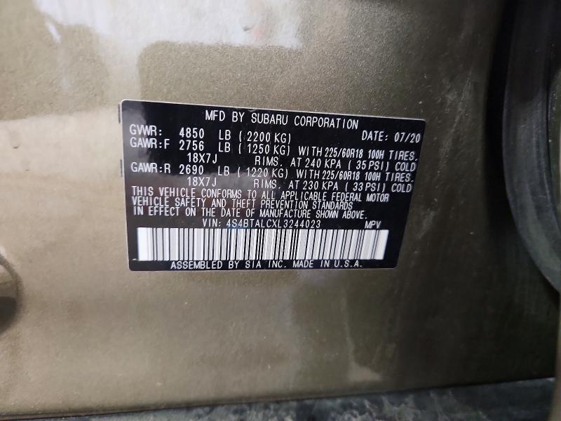 62401856 :رقم المزاد ، 4S4BTALCXL3244023 vin ، 2020 Subaru Outback مزاد بيع