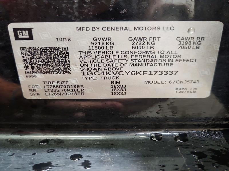 63283066 :رقم المزاد ، 1GC4KVCY6KF173337 vin ، 2019 Chevrolet Silverado مزاد بيع