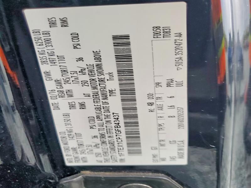 2016 Ford F150 მანქანა იყიდება აუქციონზე, vin: 1FTEX1CP7GFB43437, აუქციონის ნომერი: 63032906