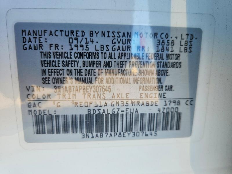 60157966 :رقم المزاد ، 3N1AB7AP8EY307645 vin ، 2014 Nissan Sentra مزاد بيع