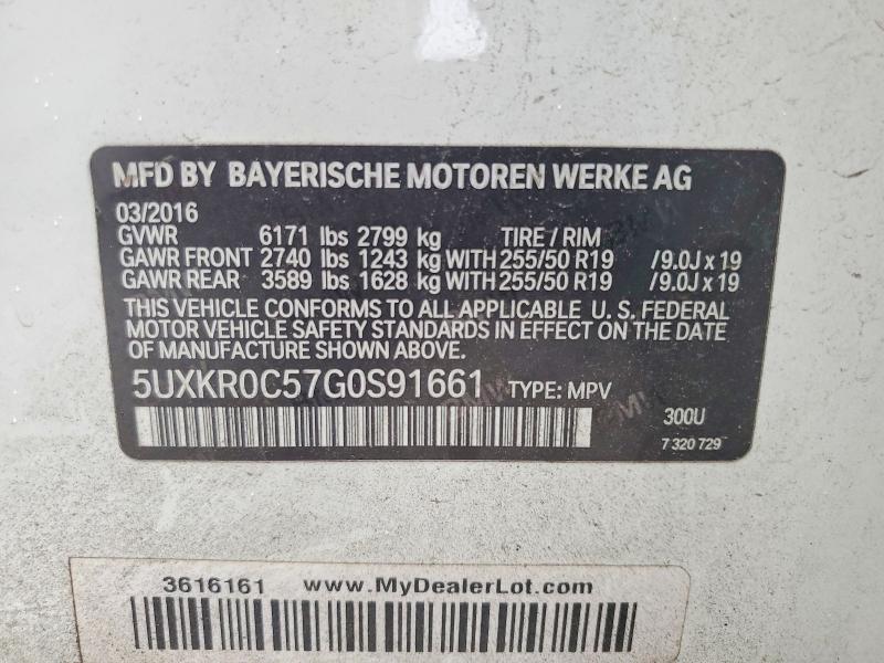 60768176 :رقم المزاد ، 5UXKR0C57G0S91661 vin ، 2016 Bmw X5 مزاد بيع